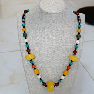 原创民族风藏装配饰 藏风天珠项链 不掉色仿蜜蜡多宝项链毛衣链