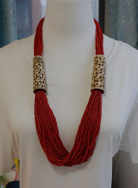 尼泊尔手工牛骨仿珊瑚树脂项链