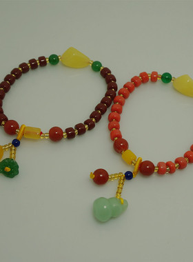 特价 民族风8毫米小扁珠红琉璃手链 百搭女士手链 本命年手串礼物