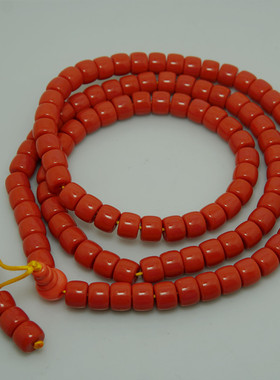 藏式大桶珠粉红琉璃佛珠手持念珠