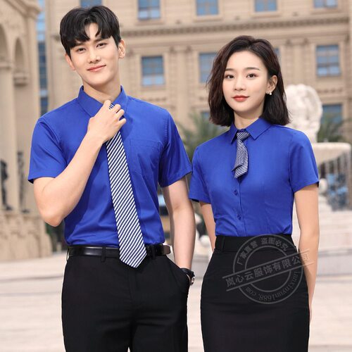 翻领短袖休闲职业装男女小西衬衫