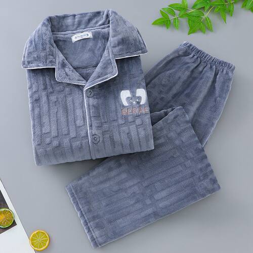 揭阳睡衣男四五十多岁珊瑚绒秋冬季加厚特加大码法兰绒家居服套装