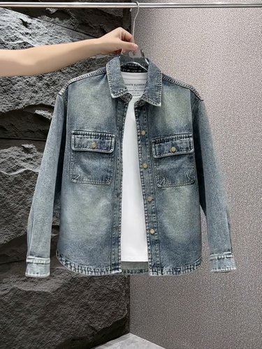 新款秋季废土色牛仔外套男潮流痞帅翻领牛仔夹克美式复古休闲百搭