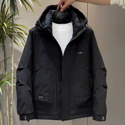 短款连帽羽绒服男士2025冬季新款宽松通勤休闲加厚保暖冲锋衣外套