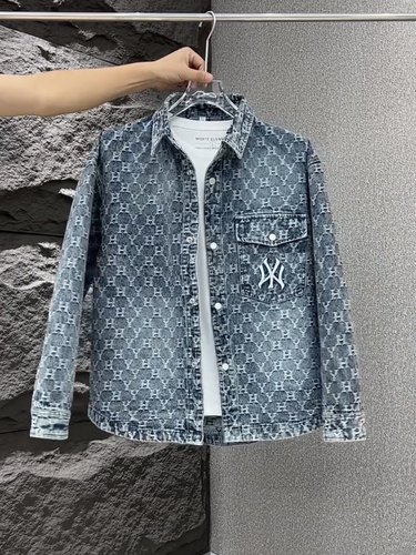 新品美式牛仔外套男士百搭痞帅工装春秋夹克提花休闲潮流翻领衬衫