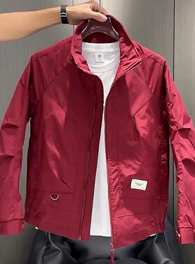 2025新款红色夹克男春秋季宽松帅气立领薄款工装外套百搭潮牌春装