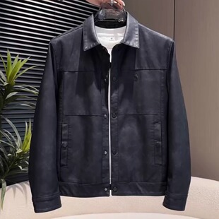 轻熟气质高级感短款皮夹克男士春秋款痞帅水洗皮外套男款翻领茄克