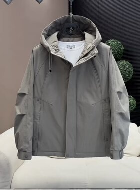 高品质加棉冲锋衣外套男2026秋冬新款户外连帽二棉夹克工装外套男