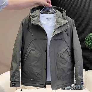 宽松帅气二棉夹克连帽棉服冲锋衣 新款 加棉加厚工装 外套男2024冬季