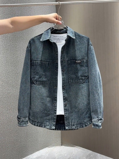 男装 翻领夹克男潮流水洗渐变色牛仔衬衣外套宽松春秋上衣 2024新款
