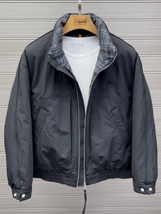 时尚 美式 痞帅白鸭绒外套男 新款 潮流日系拼接格子立领羽绒服男冬季