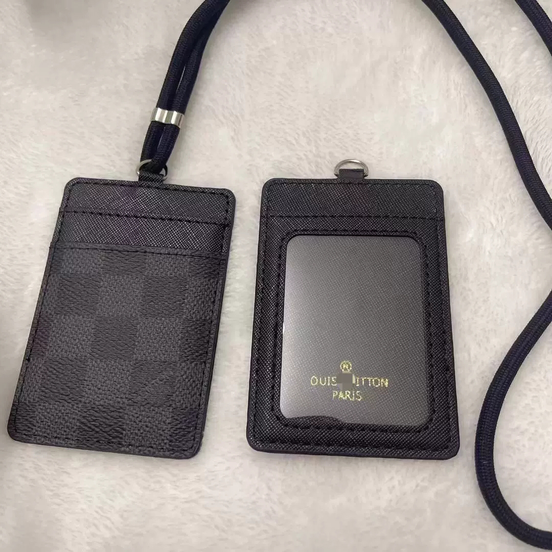欧美格子适用工作证银行卡挂脖工牌门禁卡套皮质斜挎挂绳男女挂脖