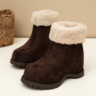 艾六六9cm翻边羊羔毛雪地靴女2025冬季 加绒保暖厚底短靴防滑棉靴