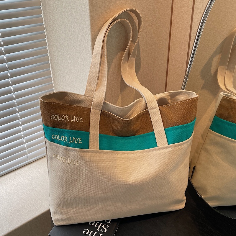 撞色拼接帆布包学生上课通勤托特