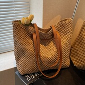 大容量草编包包女2025新款 夏季 百搭通勤编织包海边度假沙滩托特包