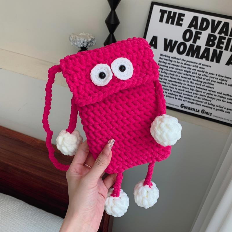 可爱棉线编织手机包卡通斜挎小包