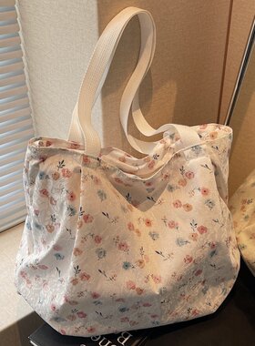 碎花帆布包大容量上课通勤托特包