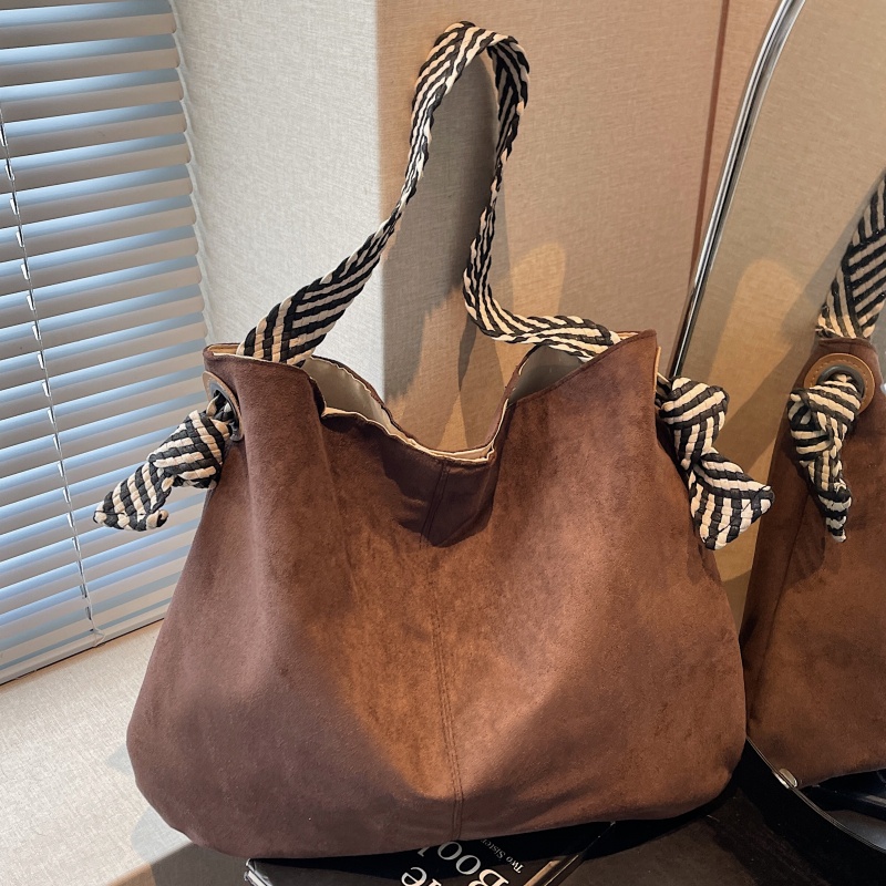 美拉德复古通勤包包女秋冬慵懒风单肩腋下包小众百搭鹿皮绒托特包