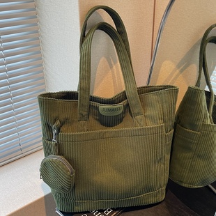 秋冬大容量包包女学生上课手提条绒布袋小众百搭单肩通勤托特大包