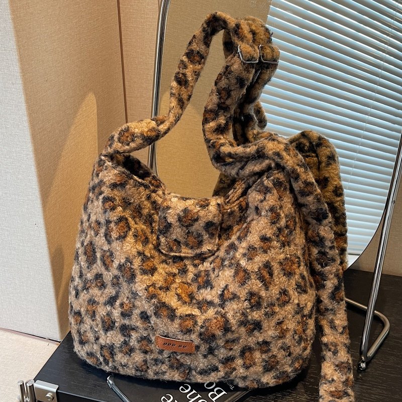 冬季毛绒包包女大容量单肩豹纹毛呢腋下包小众百搭斜挎通勤托特包,箱包皮具/热销女包/男包,托特包,淘宝优惠券,粉丝福利购,淘宝优惠卷