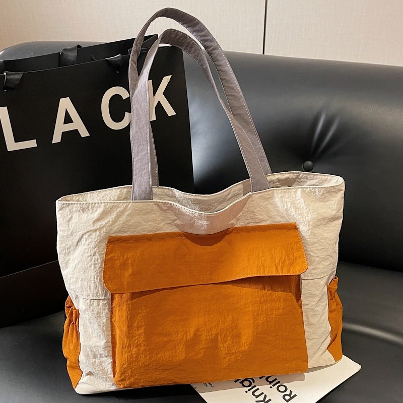 轻便尼龙包包女春大容量撞色学生手提布袋休闲百搭单肩通勤托特包