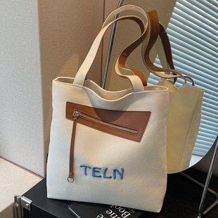 刺绣帆布包包女大容量学生上课手提袋休闲小众百搭单肩通勤托特包