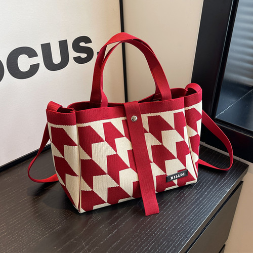 格子大容量帆布托特包斜挎手提袋