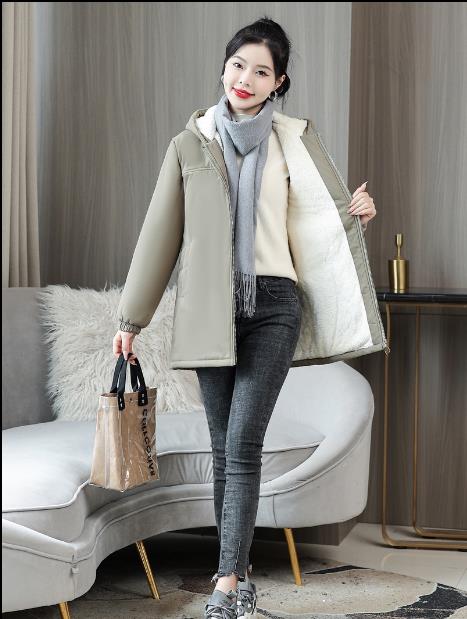 针刺棉中长款时尚加绒加厚棉衣女