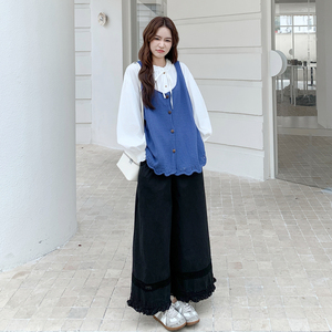 春款吊带毛衣衬衫裤子三件套 T324P205控308图片
