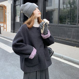 冬款双面羊绒拼色韩系外套保暖8113P245控368，女装短外套，2C182