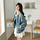 蕾丝领可拆卸牛仔短外套宽松版型9007P175控288，女装短外套，2C182