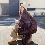 灯芯绒拼接格子90绒外套Y907P315控478，女装羽绒服，2C182