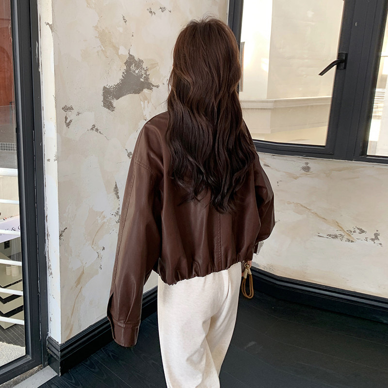 现货新品 下摆松紧皮衣短外套8688P145控218图片