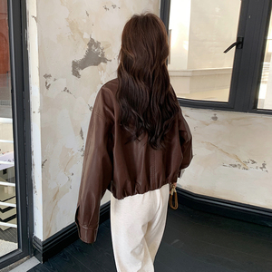 现货新品 下摆松紧皮衣短外套8688P145控218图片