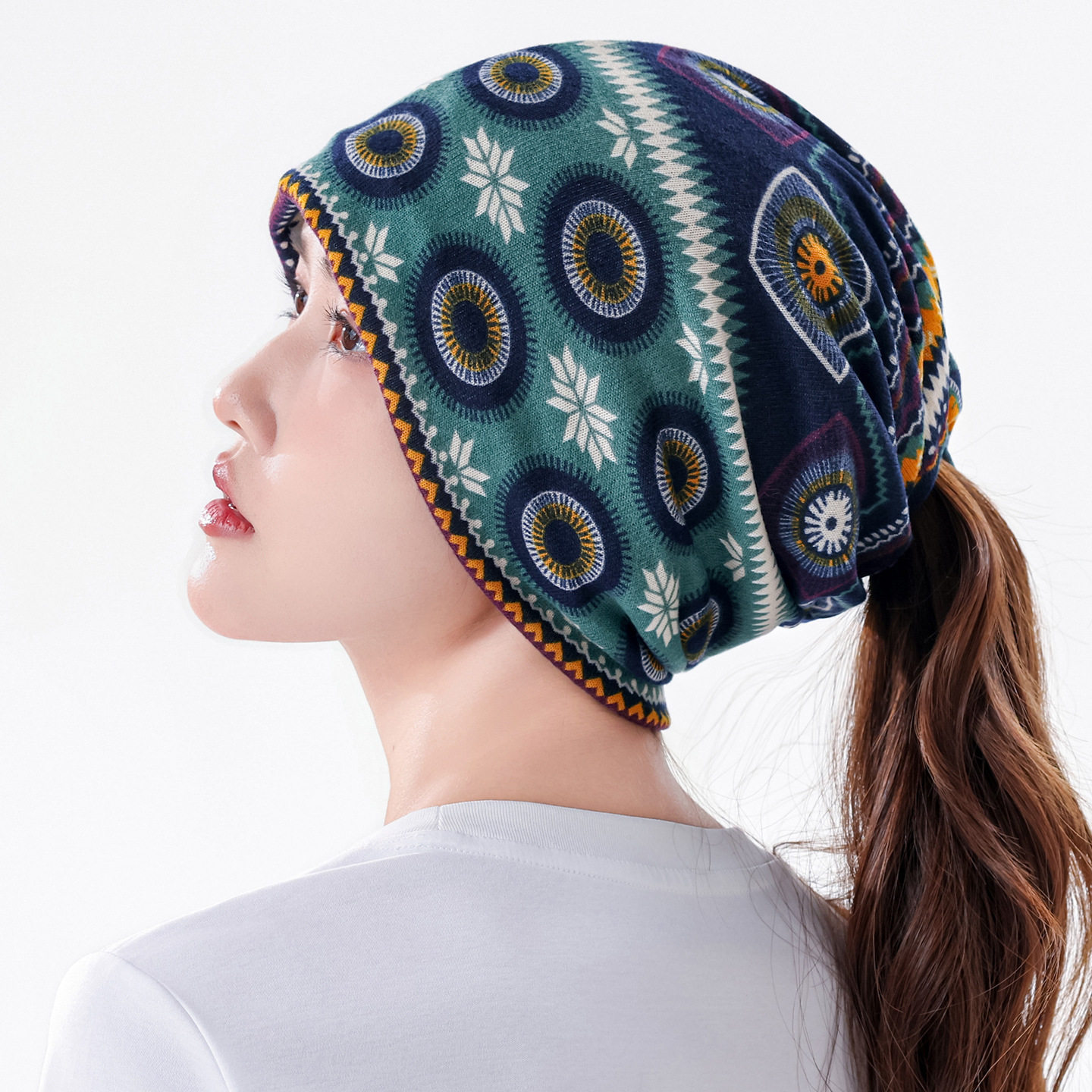 春秋可露马尾围脖套头多用帽子女户外逛街防风护耳保暧堆堆套头帽