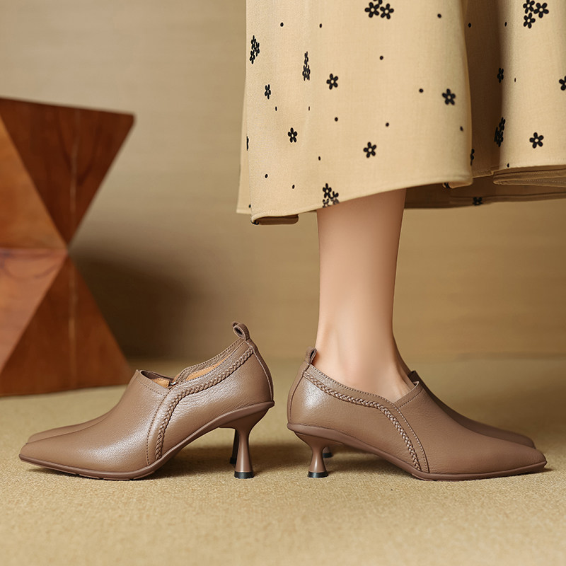 羊皮 跟高5CM/7CM 尖头编织真皮深口单百搭运动大底侧拉链单鞋,女鞋,深口单鞋,淘宝优惠券,粉丝福利购,淘宝优惠卷