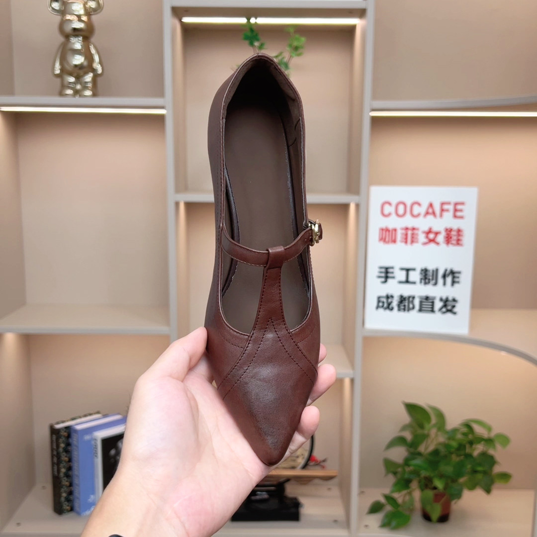 Cocafe春夏新款玛丽珍高跟鞋法式优雅百搭防掉跟尖头细跟浅口单鞋