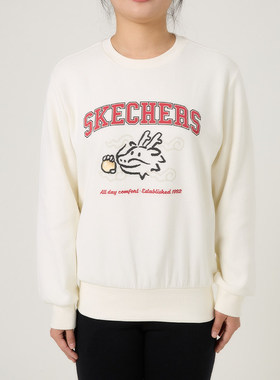 斯凯奇卫衣女子龙年新年系列针织套头圆领上衣宽松运动服L124W005