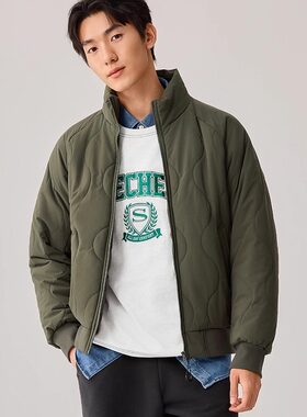 Skechers斯凯奇男士秋冬保暖防泼水立领菱形裥棉外套棉服L425M058
