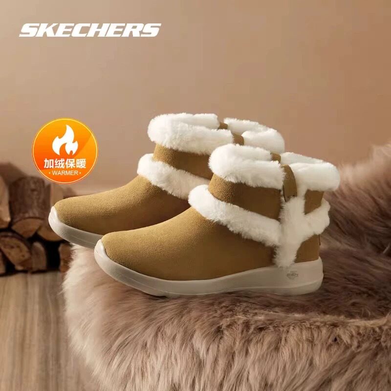 Skechers斯凯奇雪地靴女加绒保暖冬季时尚复古百搭短筒靴子144043