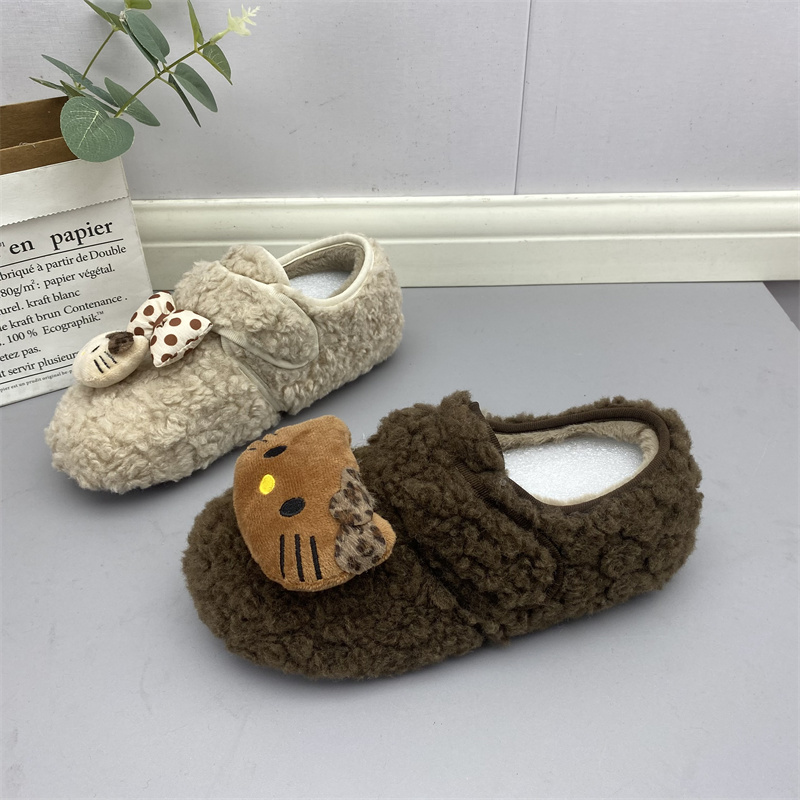 韩版毛毛鞋女深口圆头蝴蝶结平底