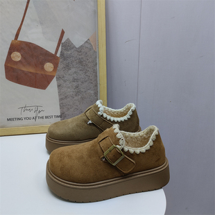工厂直销2025冬款女鞋圆头厚底加绒增高防滑勃肯鞋外贸鞋女勃肯鞋