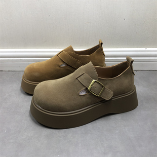 网红女单鞋 2025厚底勃肯鞋 厚底女鞋 舒适百搭休闲鞋 女搭扣圆头单鞋