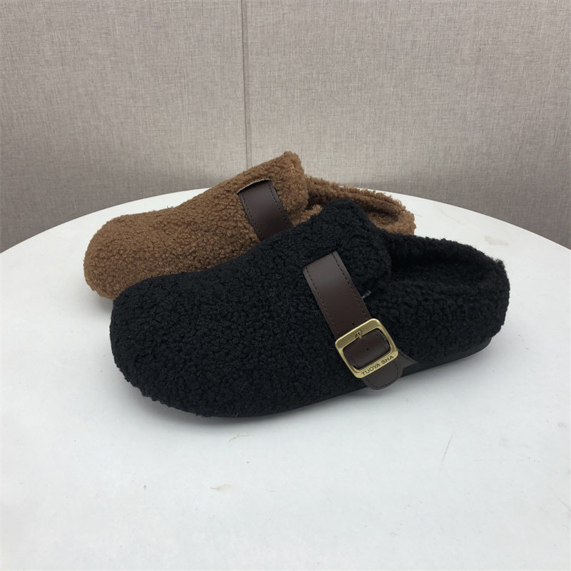 品牌撤柜2025毛绒勃肯鞋女冬季包头拖加绒保暖防滑平底外穿半拖鞋