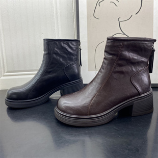 工厂直销2025冬款女鞋圆头厚底加绒增高防滑马丁靴外贸鞋百搭短靴