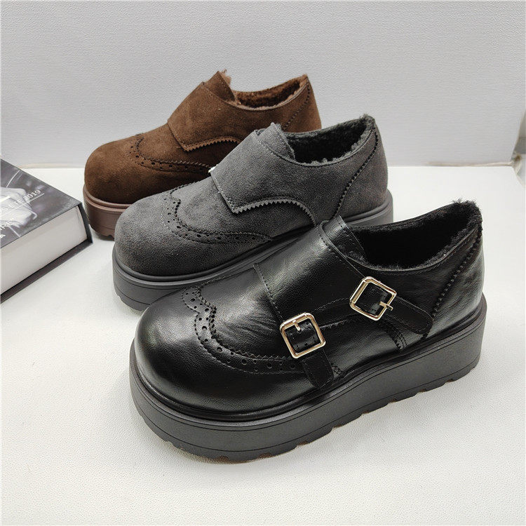 品牌撤柜2025英伦风布洛克厚底单鞋女搭扣一脚蹬乐福鞋复古小皮鞋,女鞋,深口单鞋,淘宝优惠券,粉丝福利购,淘宝优惠卷