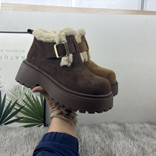 工厂直销2025冬款女鞋圆头厚底韩版加绒保暖防滑增高雪地靴短靴女