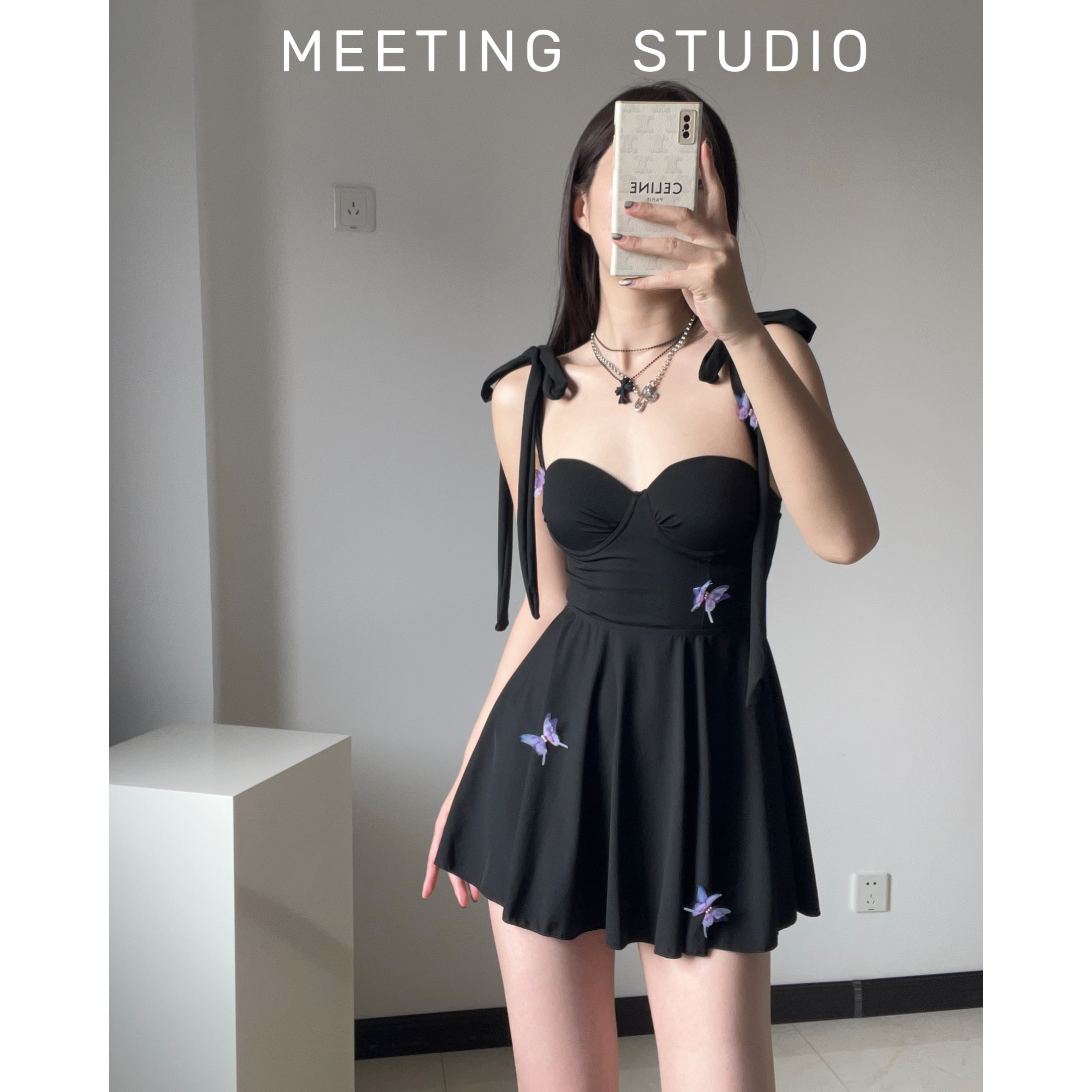 遇见泳衣女泡温泉高级性感钢托聚拢高腰裙式遮肉显瘦纯欲少女泳装