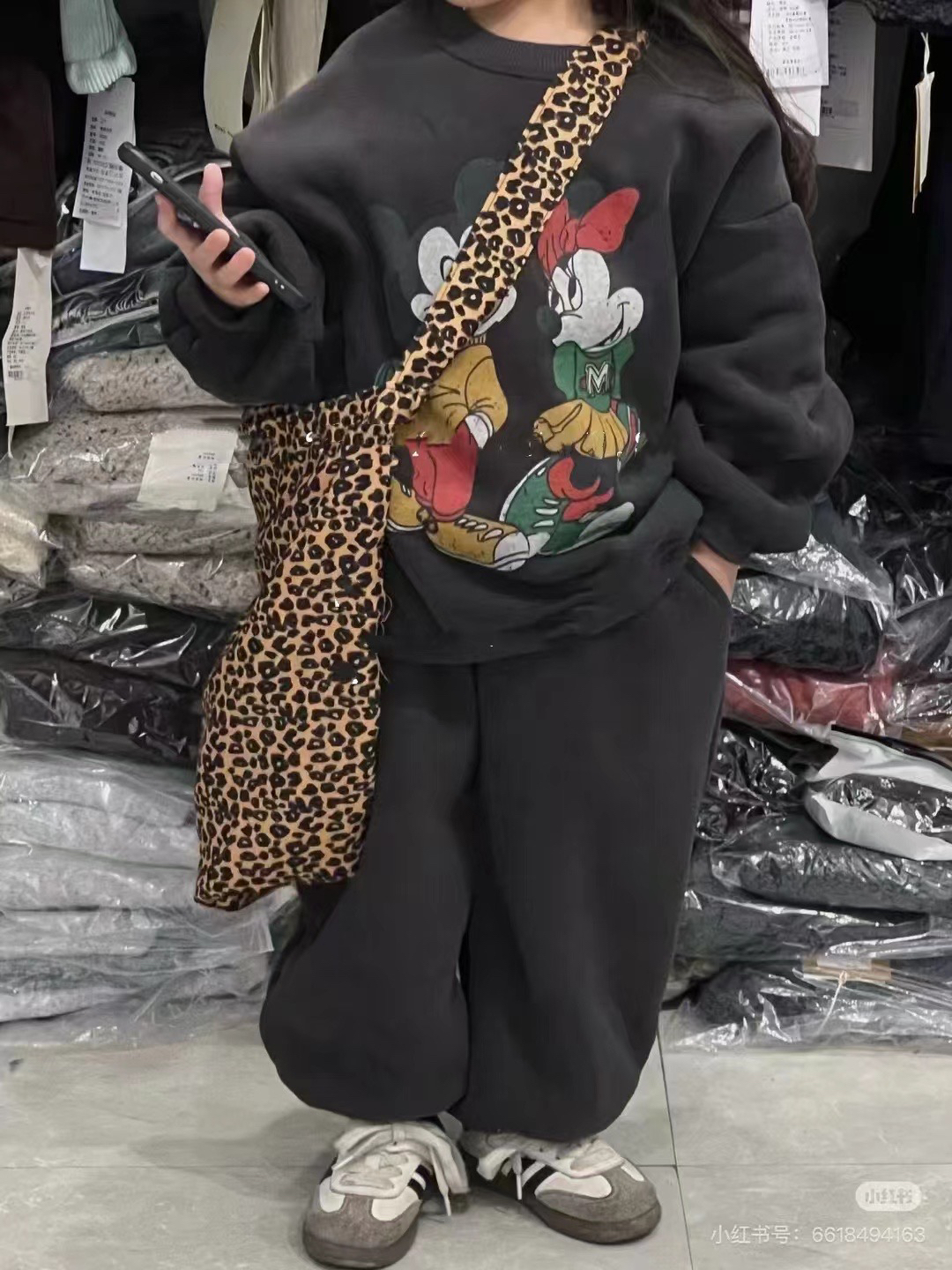 110-150米奇卫衣卫裤套装冬款两件套男童女童宽松韩版纯棉羊驼绒