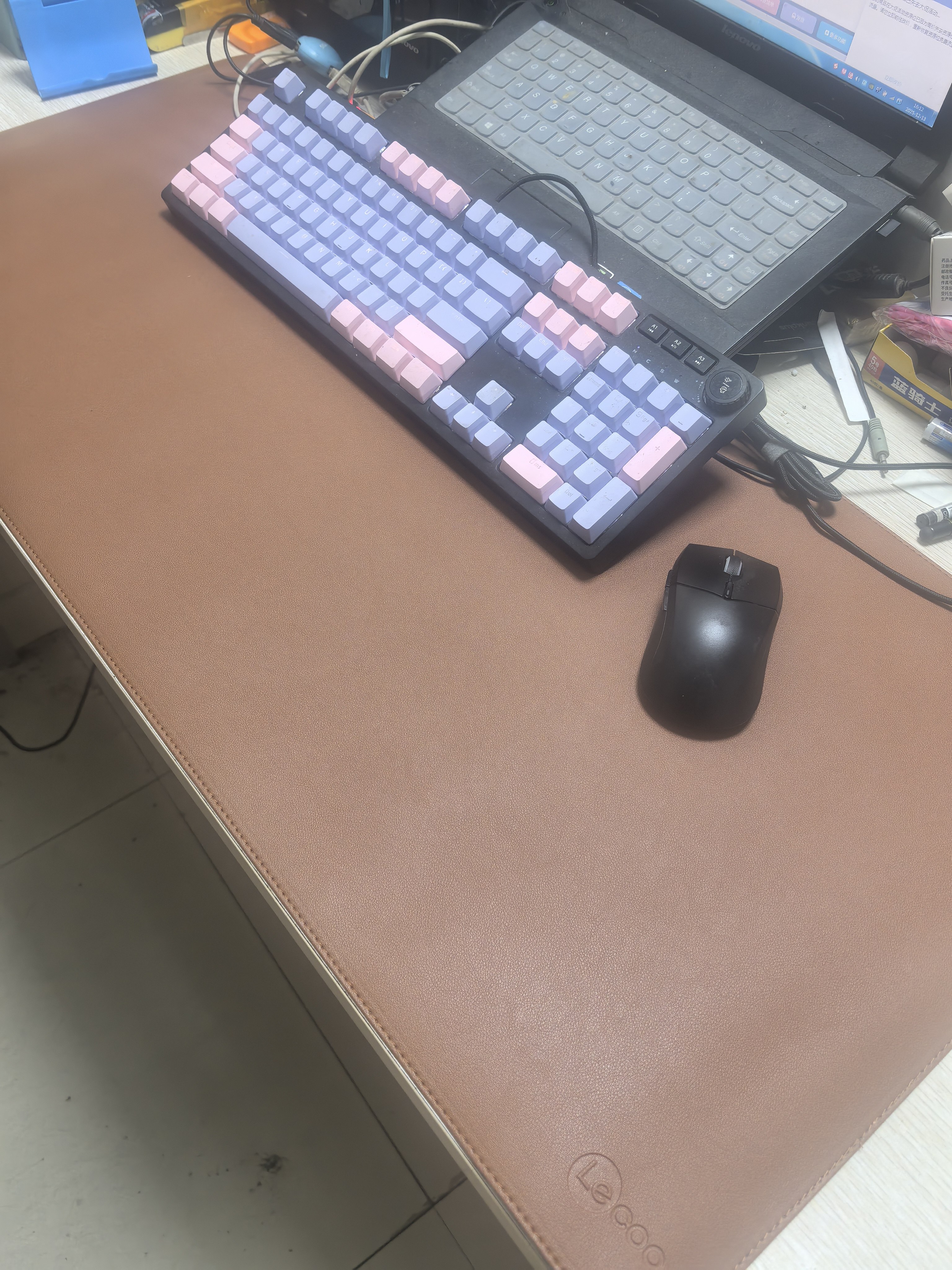 联想来酷笔记台式电脑PVC皮革软木桌面超大鼠标垫电竞游戏款